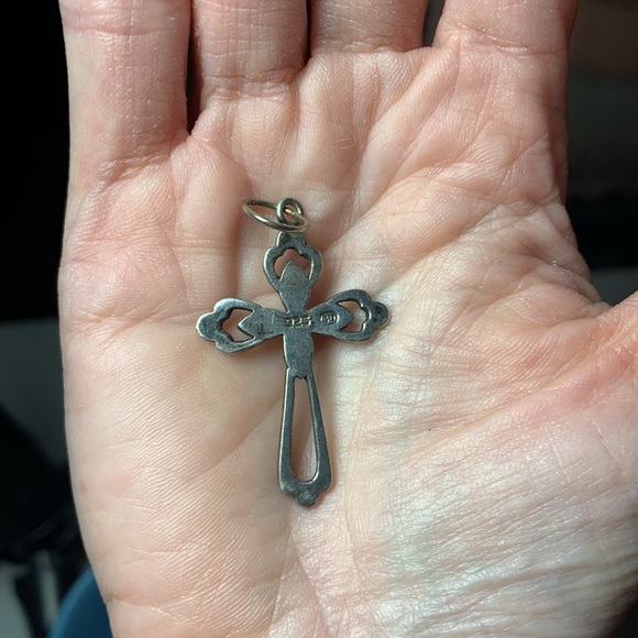 Vintage 025 Sterling Silver Marquisite Cross Pendant - Picture 4 of 12